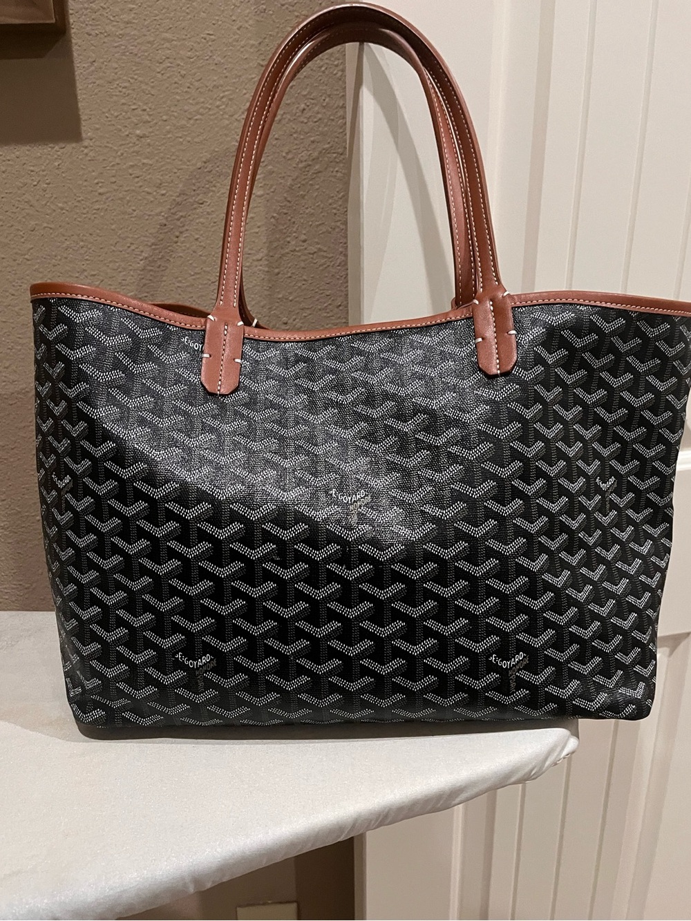 Designer inspired black cognac tote bag